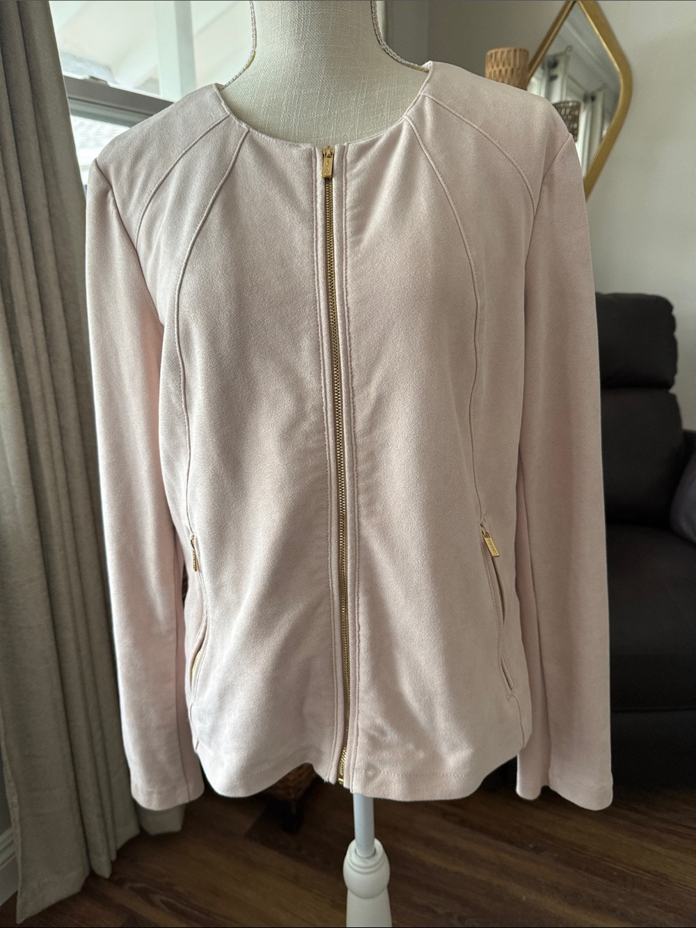 Calvin Klein Blush Pink Zip-Front Bomber Jacket